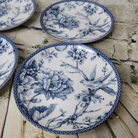 222 Fifth Adelaide Blue 6.25" Round Appetizer Plates Set of 4 - Picture 2 of 5